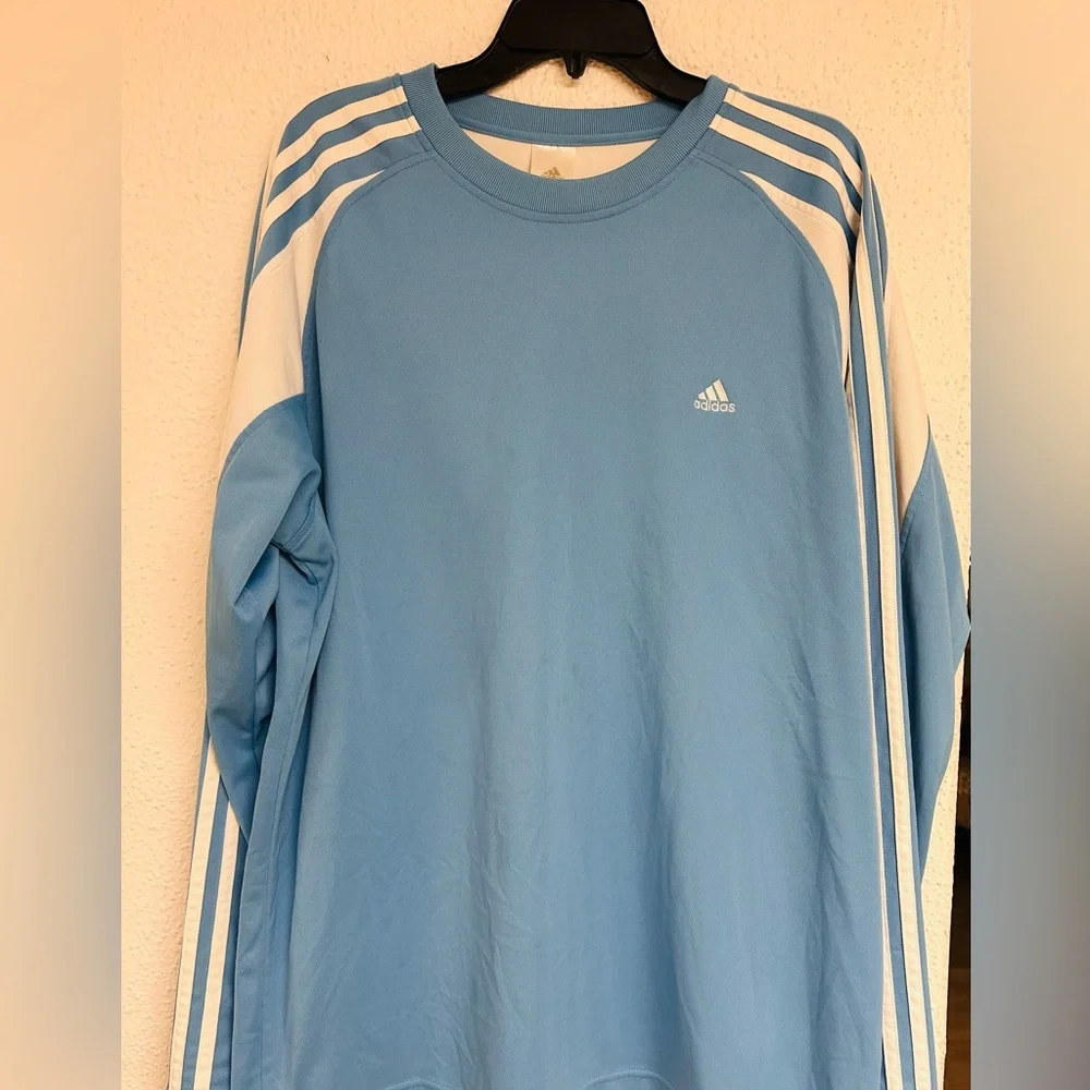 Adidas  Men’s XLT Baby Blue‎ long sleeve Striped shirt